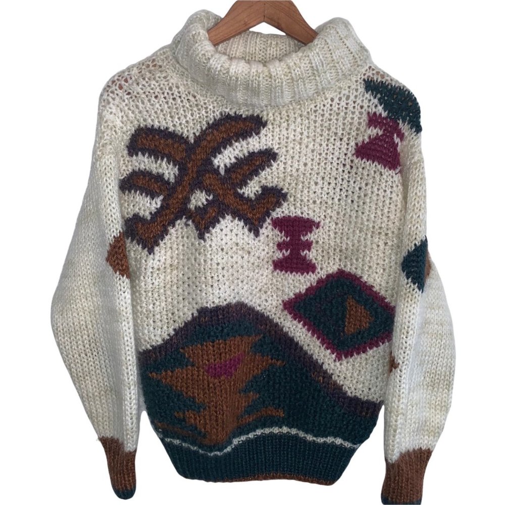 VINTAGE LAUREN HANSEN KNITTED BY HAND SIZE MEDIUM TURTLENECK SZ M CHUNKY SWEATER